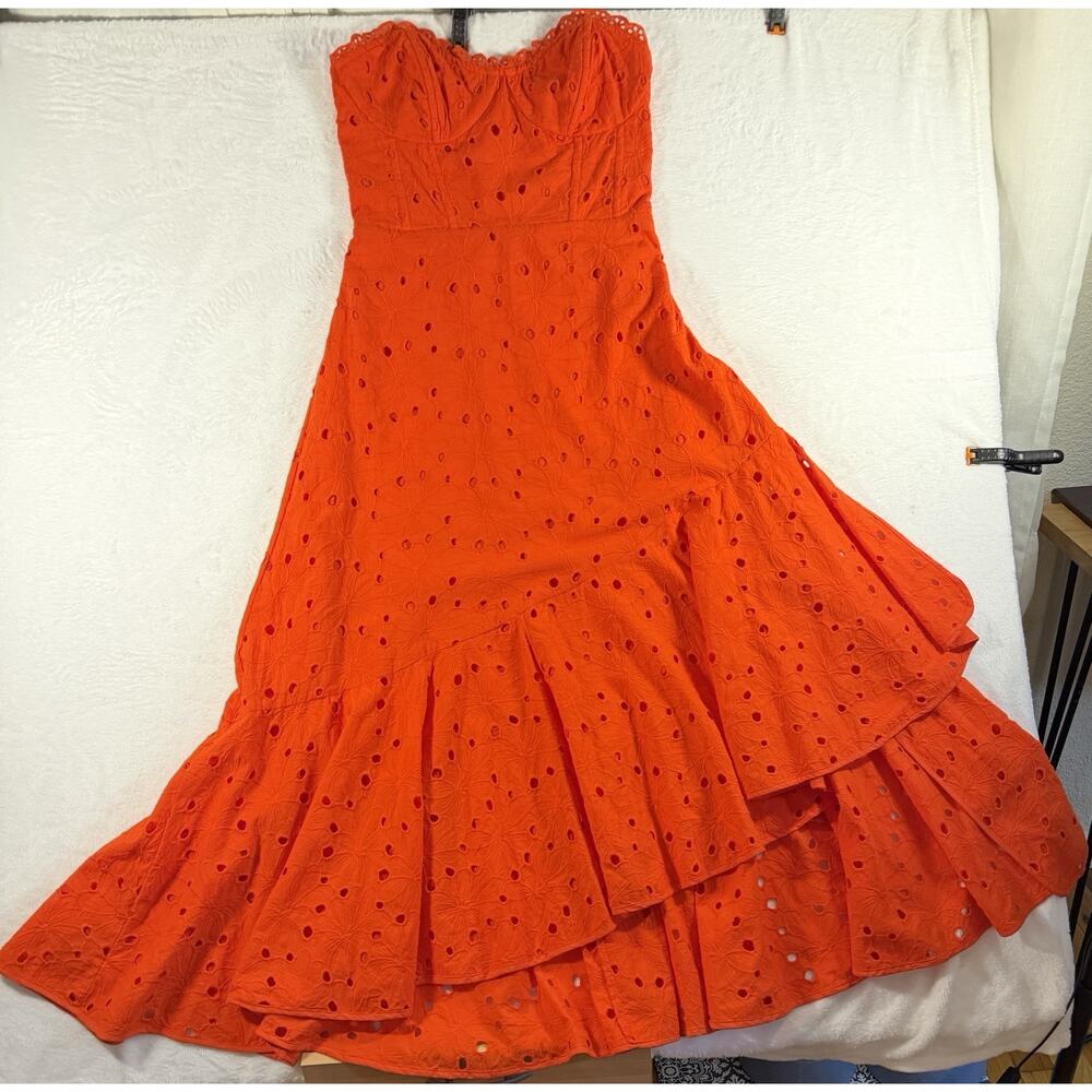 Astr Orange Strapless Eyelet Midi Dress - Picture 5 of 6